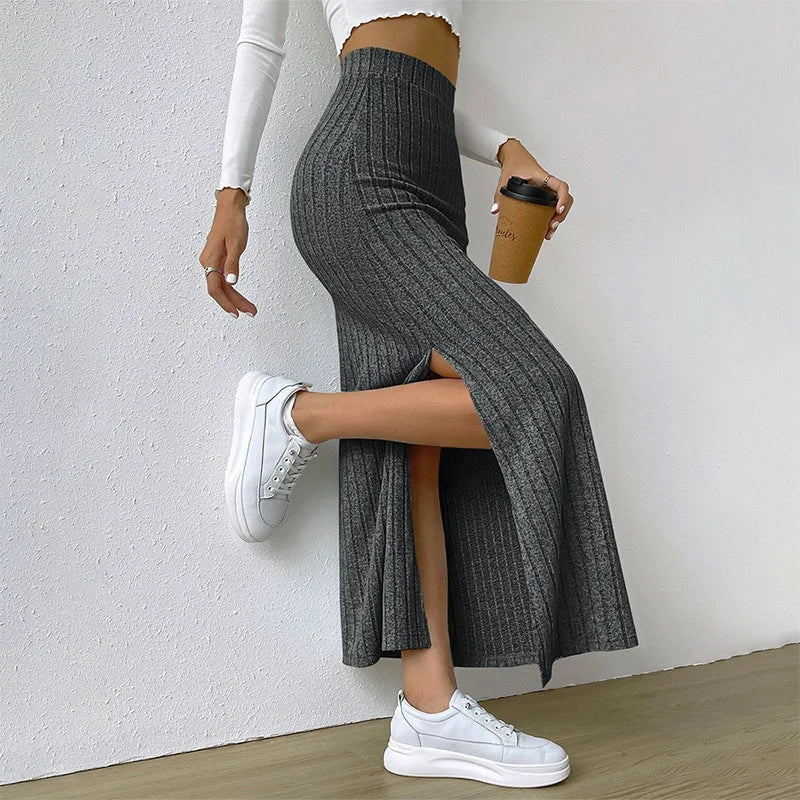 Knitted High Waist Long Skirt