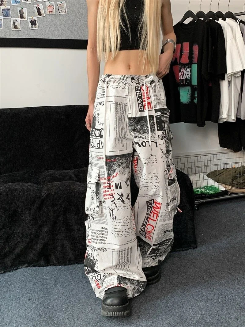 News Paper Printed Cargo Pants