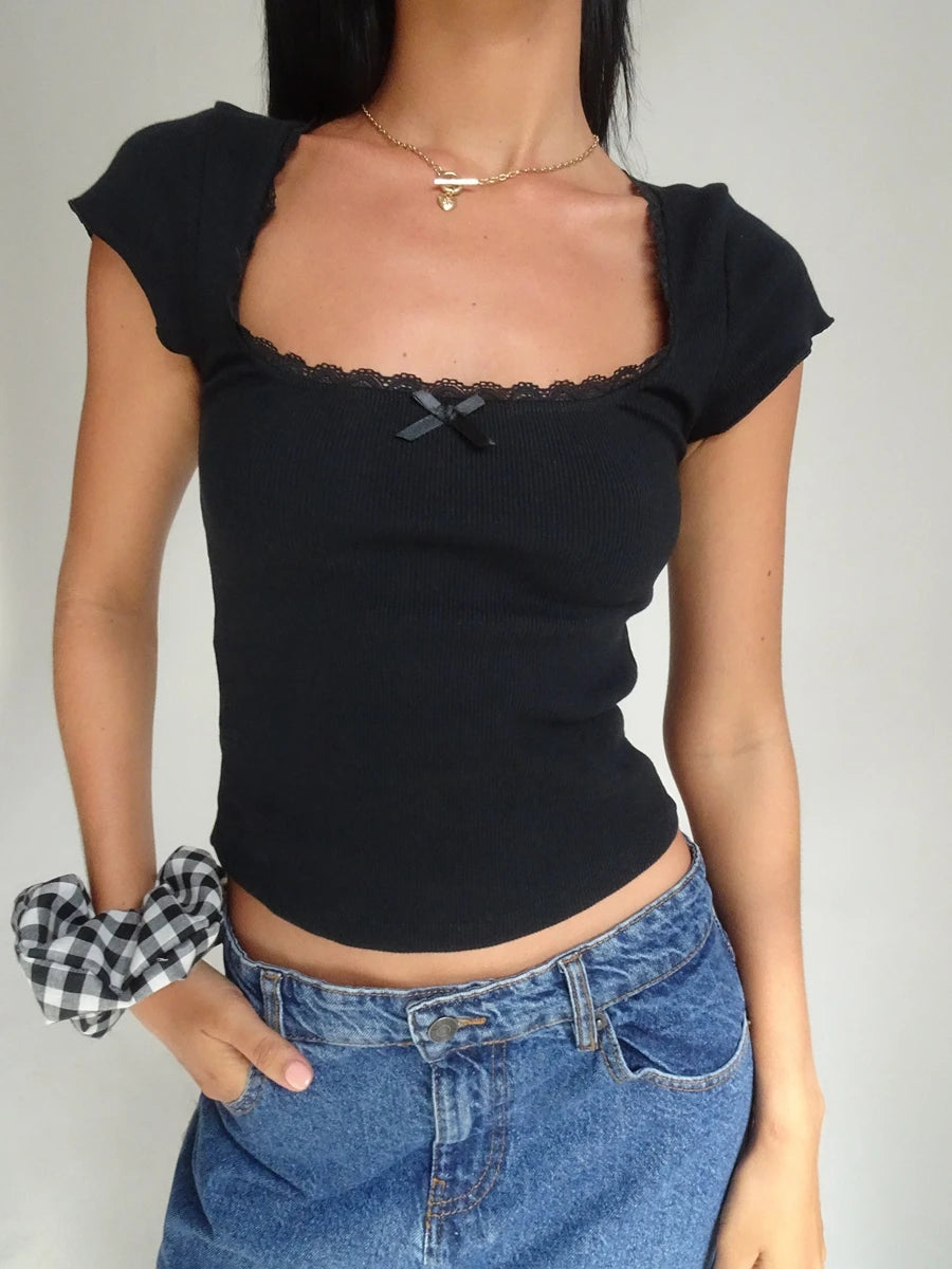 Lace Trim Meets Bow Knot Tank Top