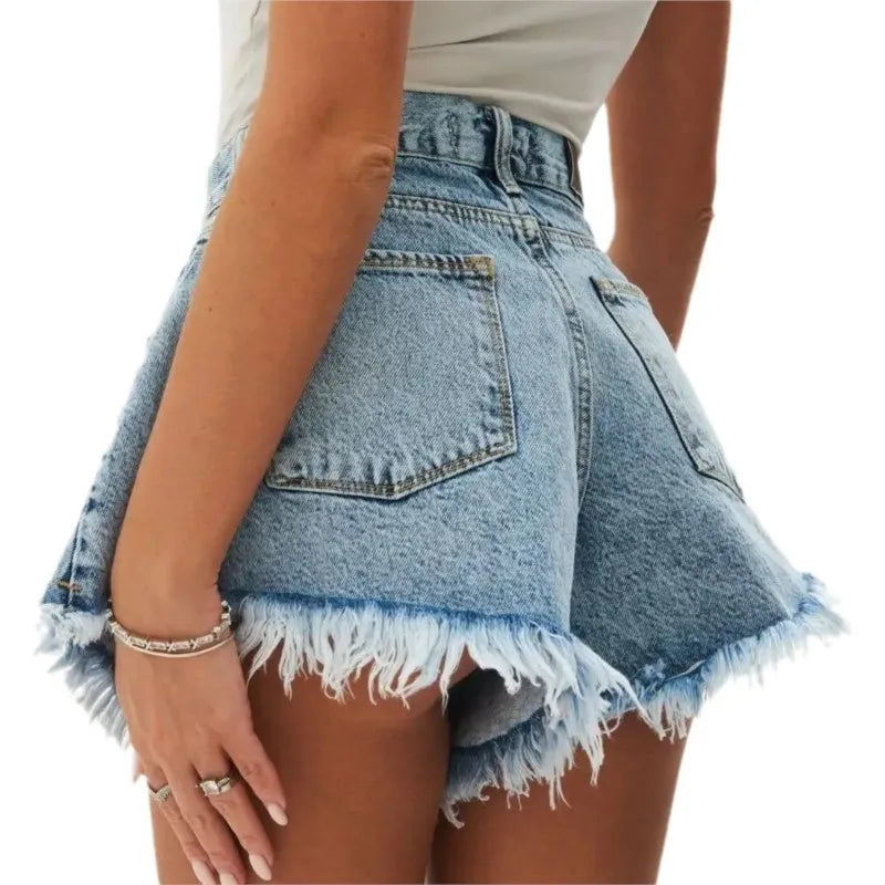 Washed Distressed Denim Shorts