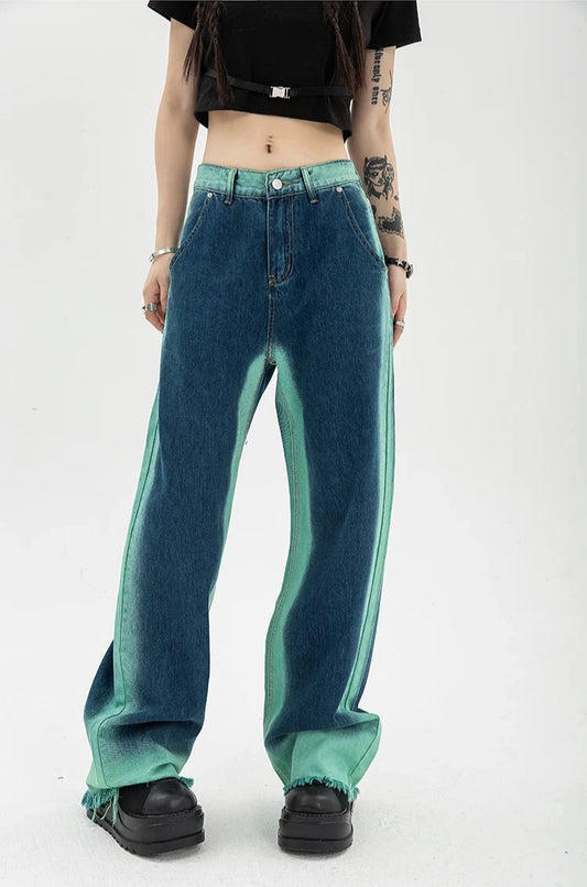 Gradient Blue Loose Denim Pants