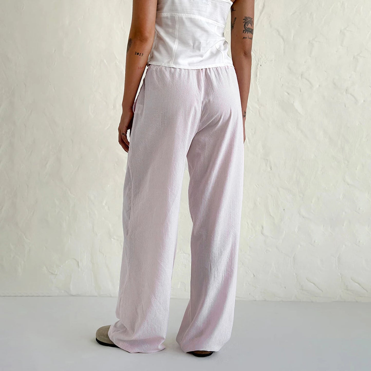 Long Glare Striped Print Trousers