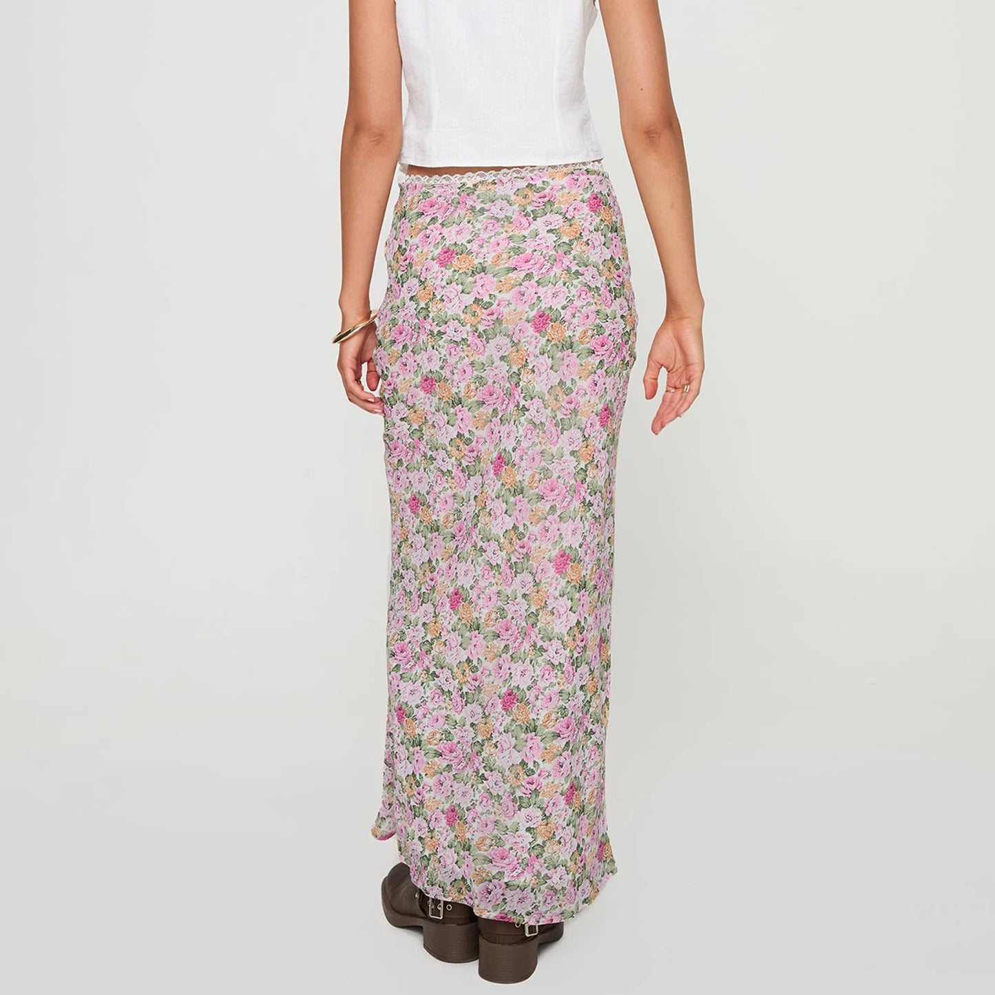 High Waist Floral Print Long Skirt