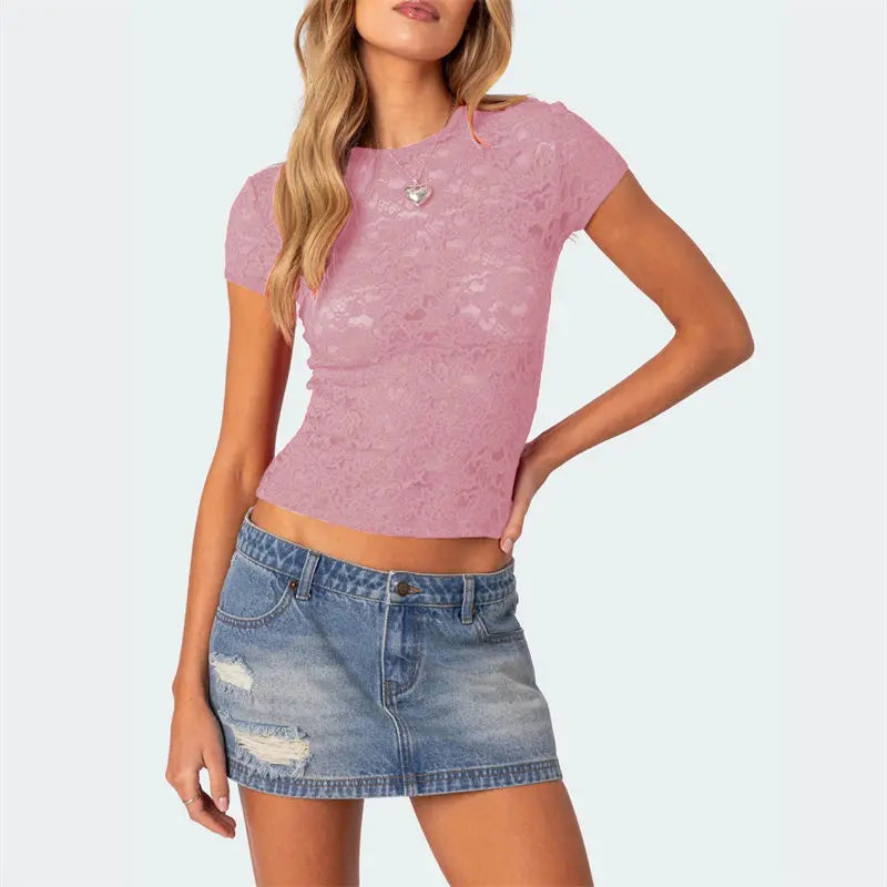 Flowery Lace See Through T Shirt