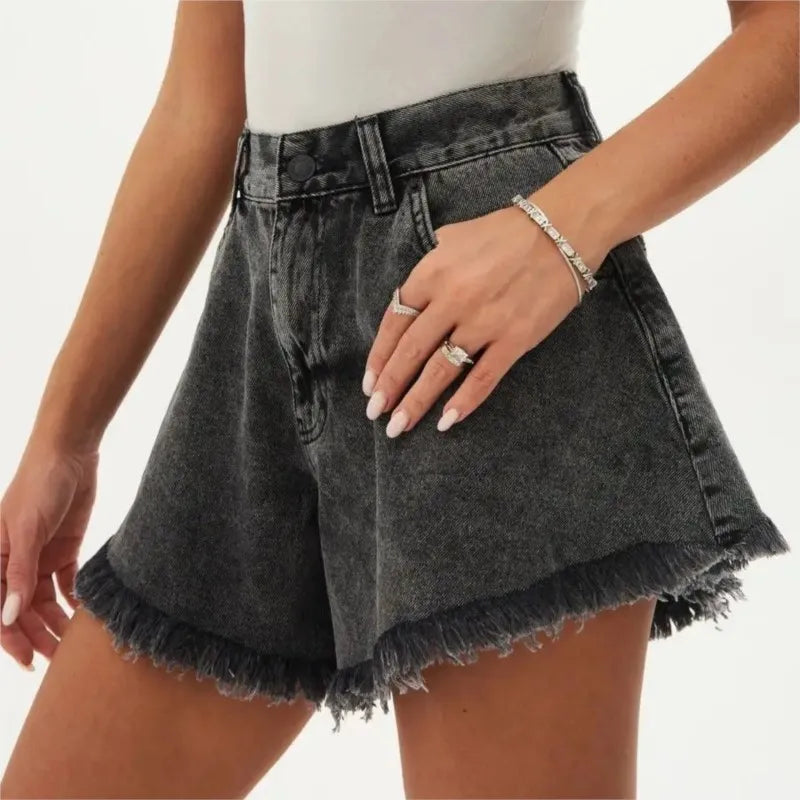 Washed Distressed Denim Shorts