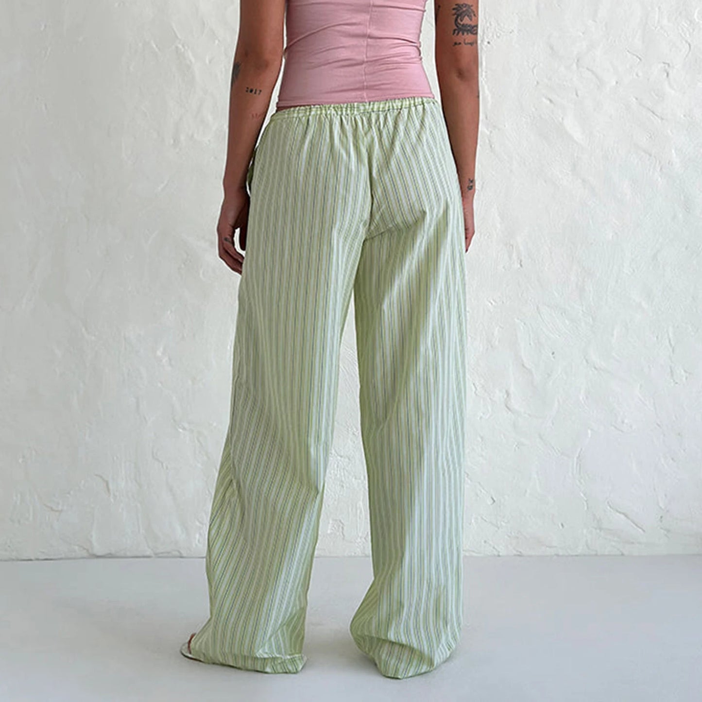 Long Glare Striped Print Trousers