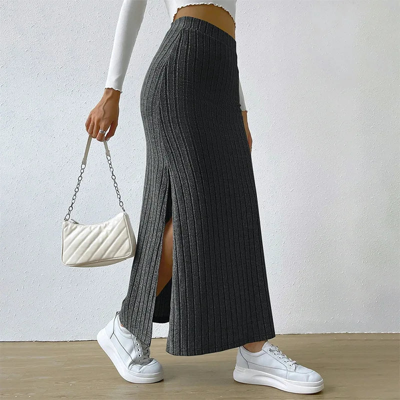 Knitted High Waist Long Skirt