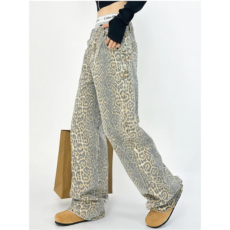 Washed Leopard Print Pants