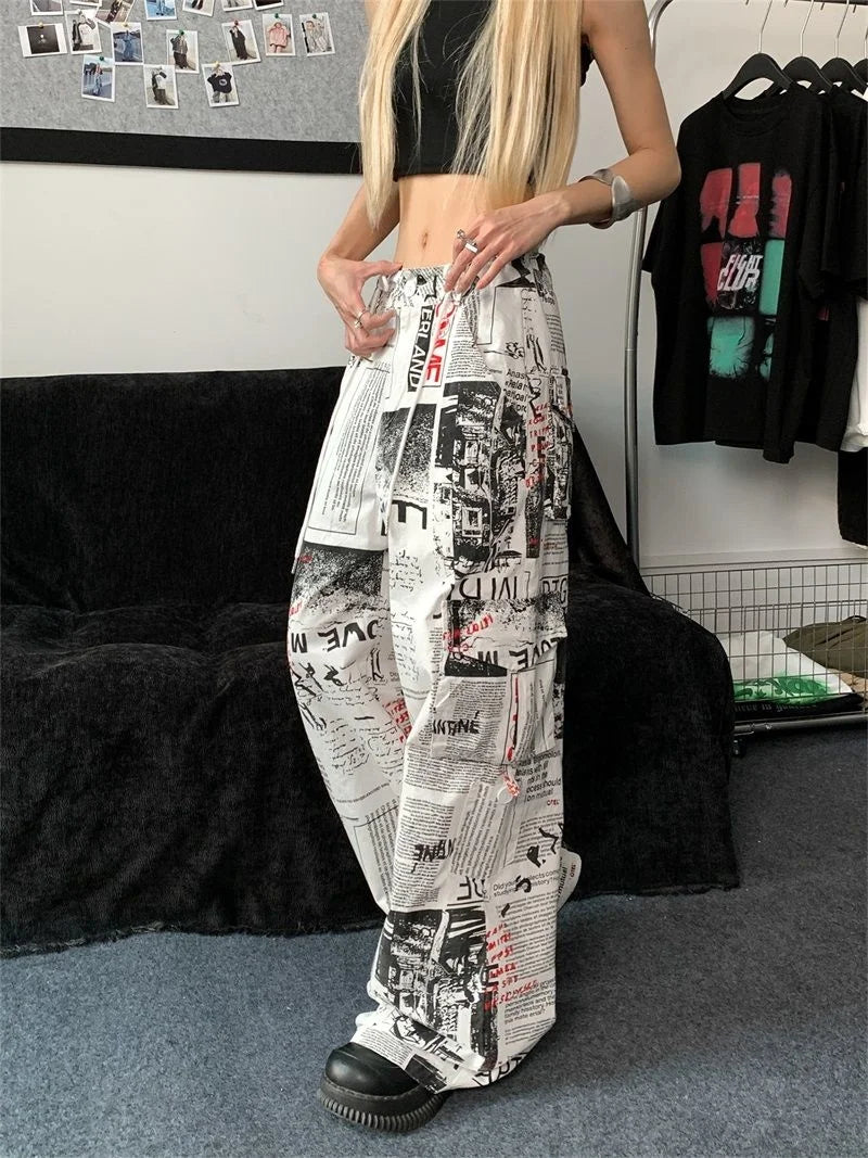 News Paper Printed Cargo Pants