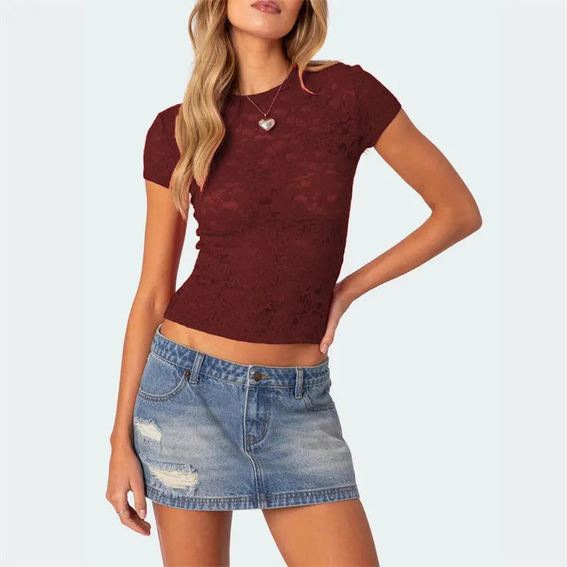 Flowery Lace See Through T Shirt