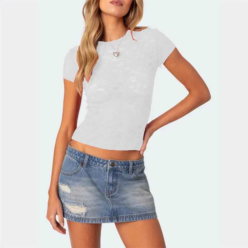 Flowery Lace See Through T Shirt