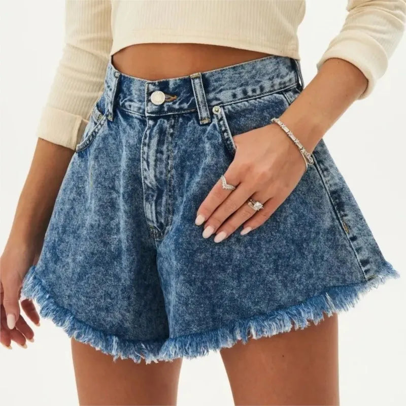 Washed Distressed Denim Shorts