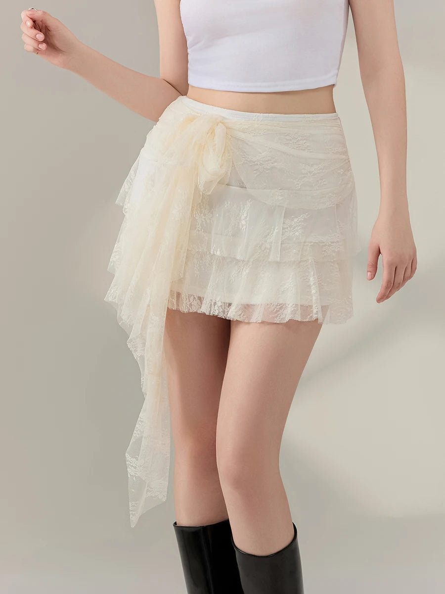 Mesh Front Bow Tie Downtown Mini Skirt