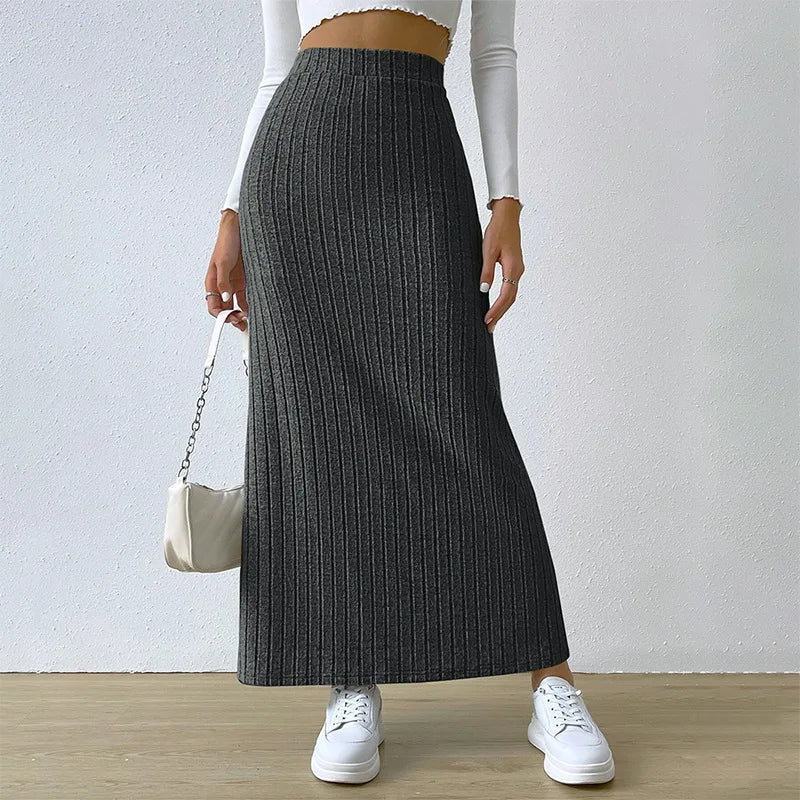 Knitted High Waist Long Skirt