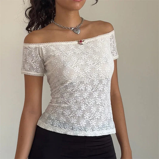 Small Flowery Lace Off Shoulder Tank Top