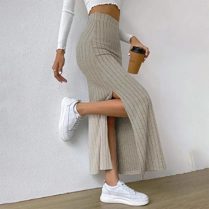 Knitted High Waist Long Skirt