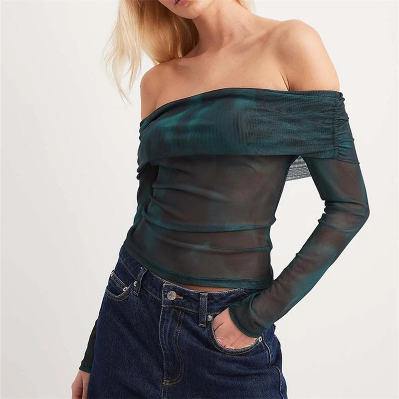 Vintage Off Shoulder Mesh T-Shirt