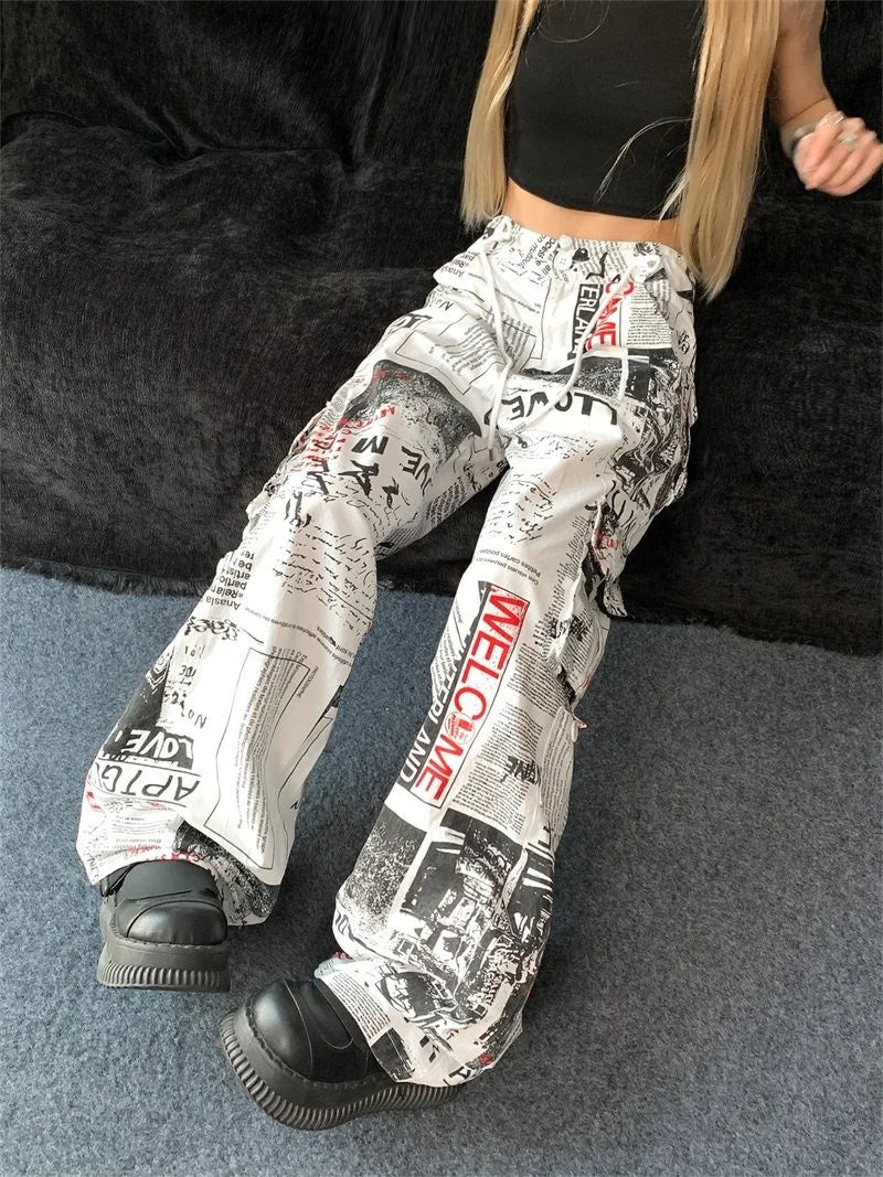 News Paper Printed Cargo Pants