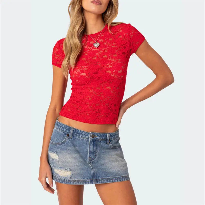 Flowery Lace See Through T Shirt