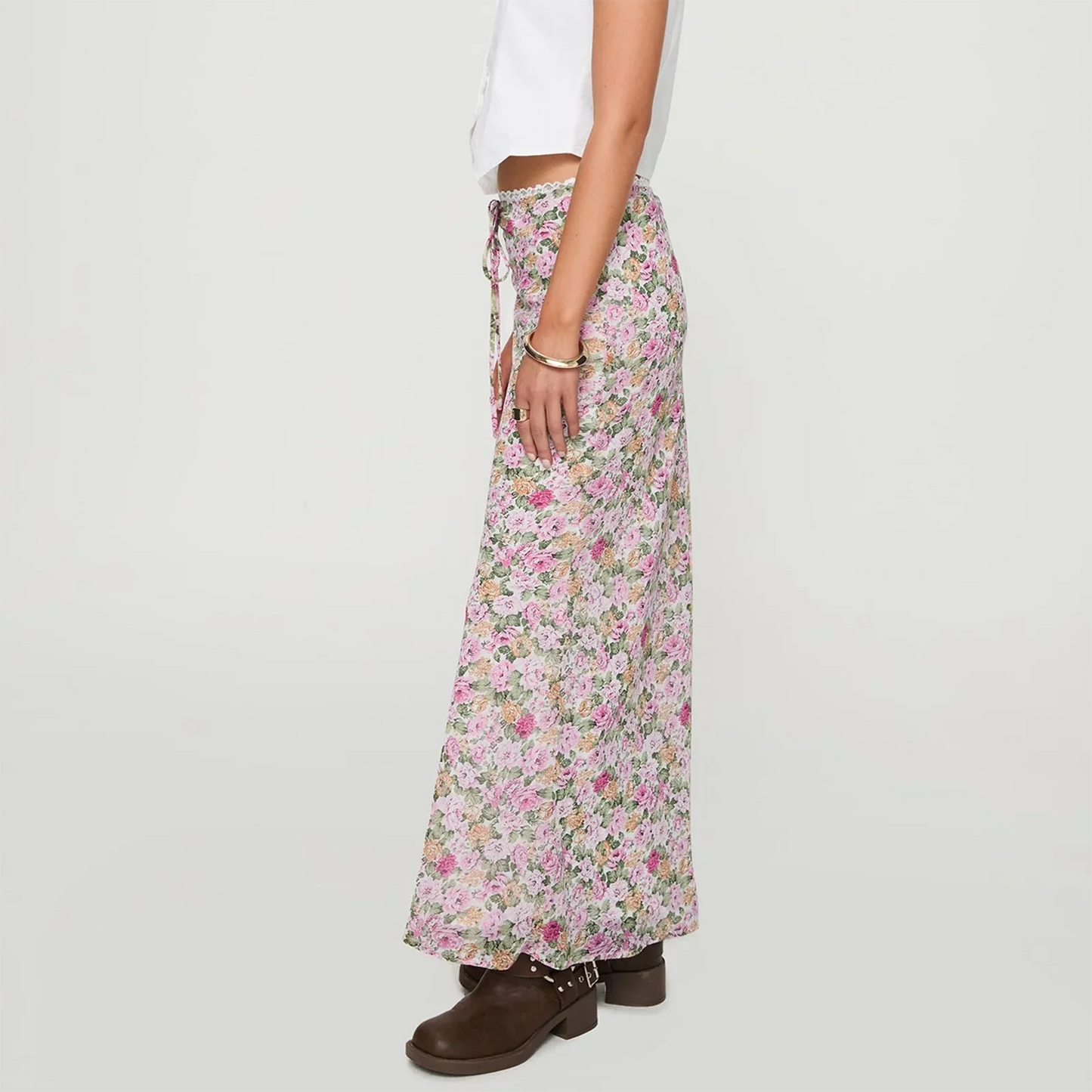 High Waist Floral Print Long Skirt