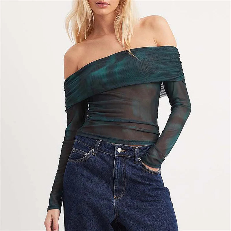 Vintage Off Shoulder Mesh T-Shirt