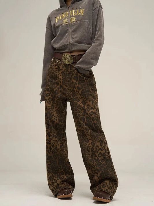 Vintage Leopard Jeans Pants