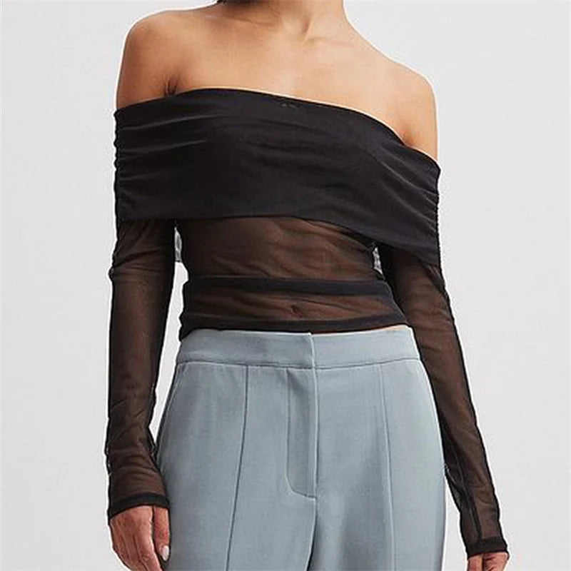 Vintage Off Shoulder Mesh T-Shirt