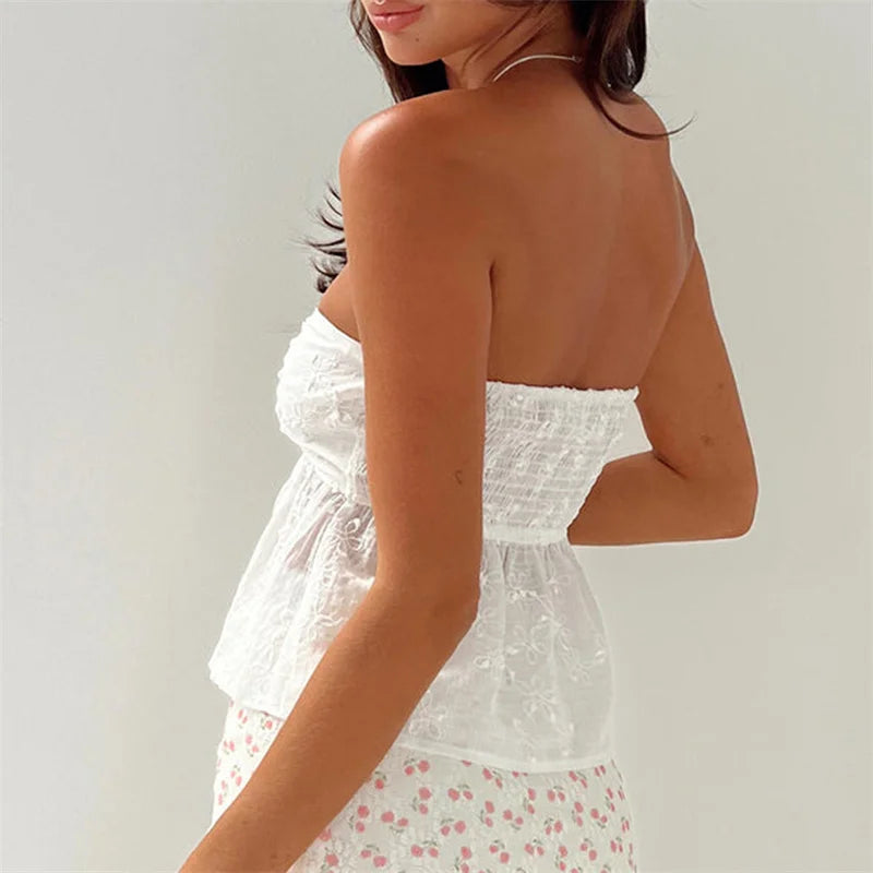 White Breezy Strapless Summer Top