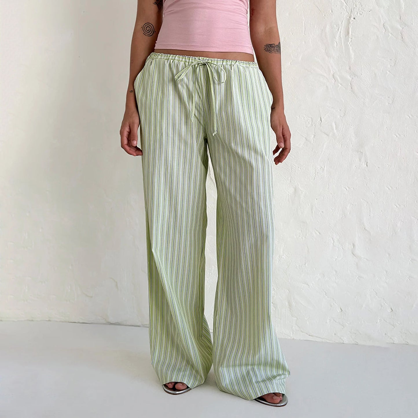 Long Glare Striped Print Trousers