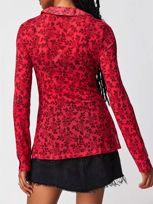 Slim Tunic Floral Print Long Sleeve T-Shirt