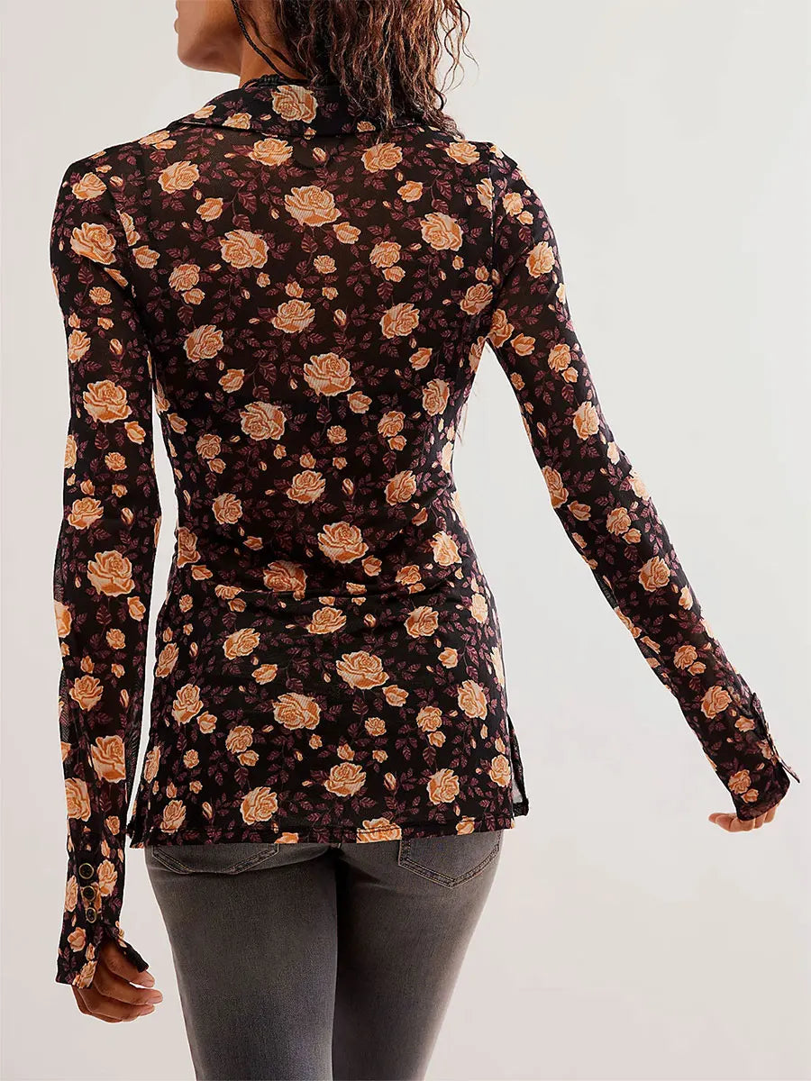 Slim Tunic Floral Print Long Sleeve T-Shirt